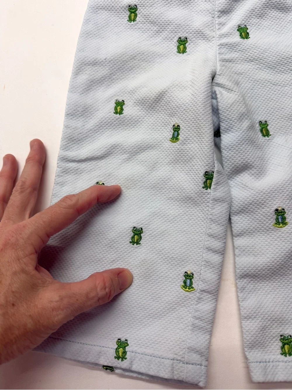 Vintage 2004 Gymboree Blue Pique Pants with Green Frog Embroidery Cotton
